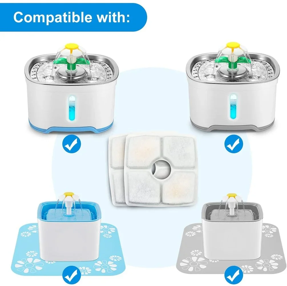 ペット用の四角い水噴水,活性炭フィルターパック,詰め替えフィルター,水ディスペンサー