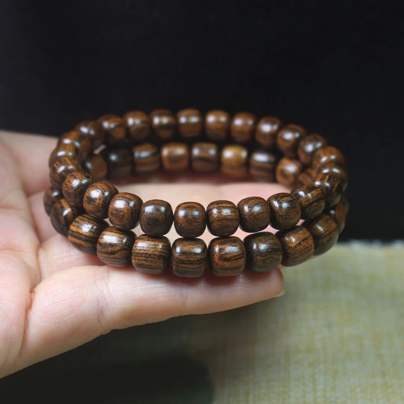 

Old-Style Tiger Skin Pattern Bracelet for Men and Women, Sandalwood Buddhist Prayer Beads