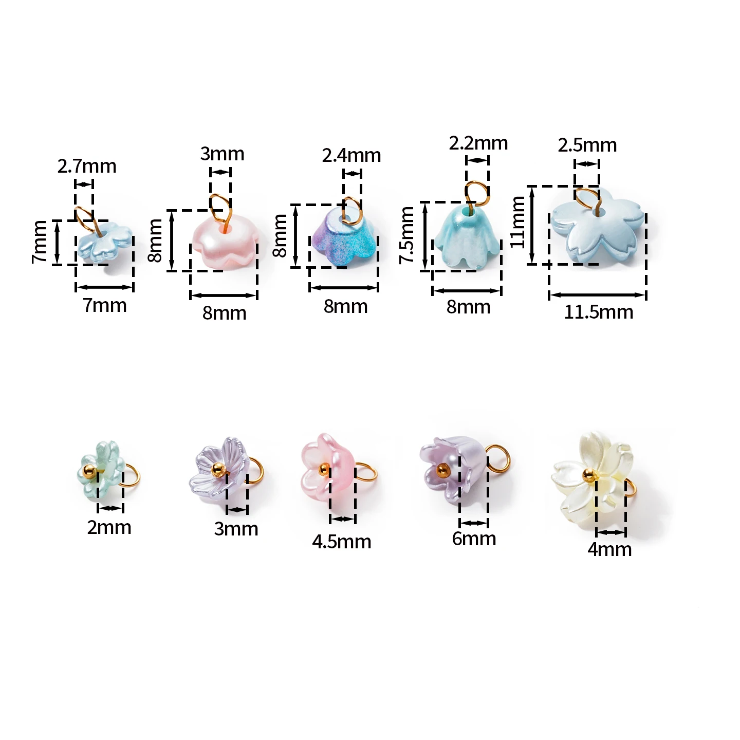 10Pcs/lot Cherry Blossom Flower Charms with Gold Eye Pin Resin Floral Jewelry Pendants for DIY Earrings Necklace Bracelet Making