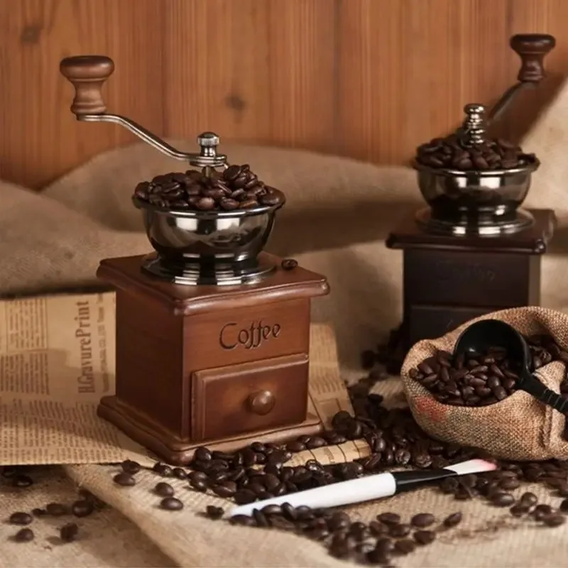 

Vintage Classic Manual Coffee Grinder Hand-Cranked Wooden Mini Coffee Bean Mill Powder Grinder for Coffee Maker