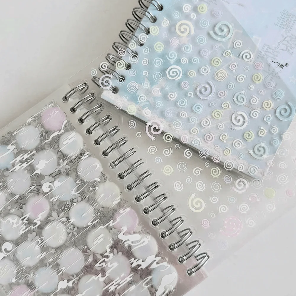 32 Sheets Sticker Book Transparent Pages Spiral Bound Scrapbook Stickers Floral Motifs Pastel Finish Journal Stickers