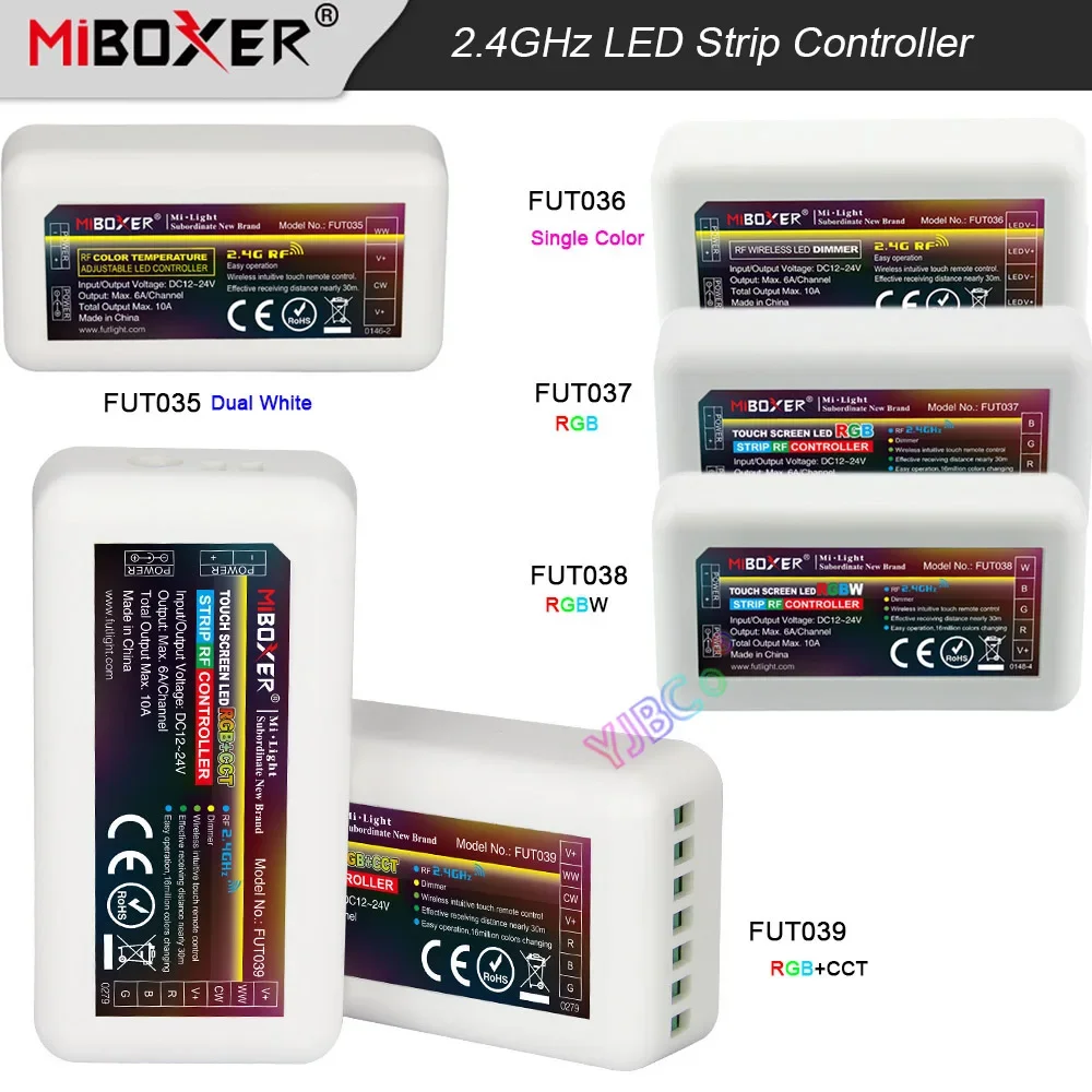 Miboxer Single color/Dual White/RGB/RGBW/RGB+CCT 2.4G LED Strip Controller monochrome Light Dimmer 2.4G Remote Control 12V 24V