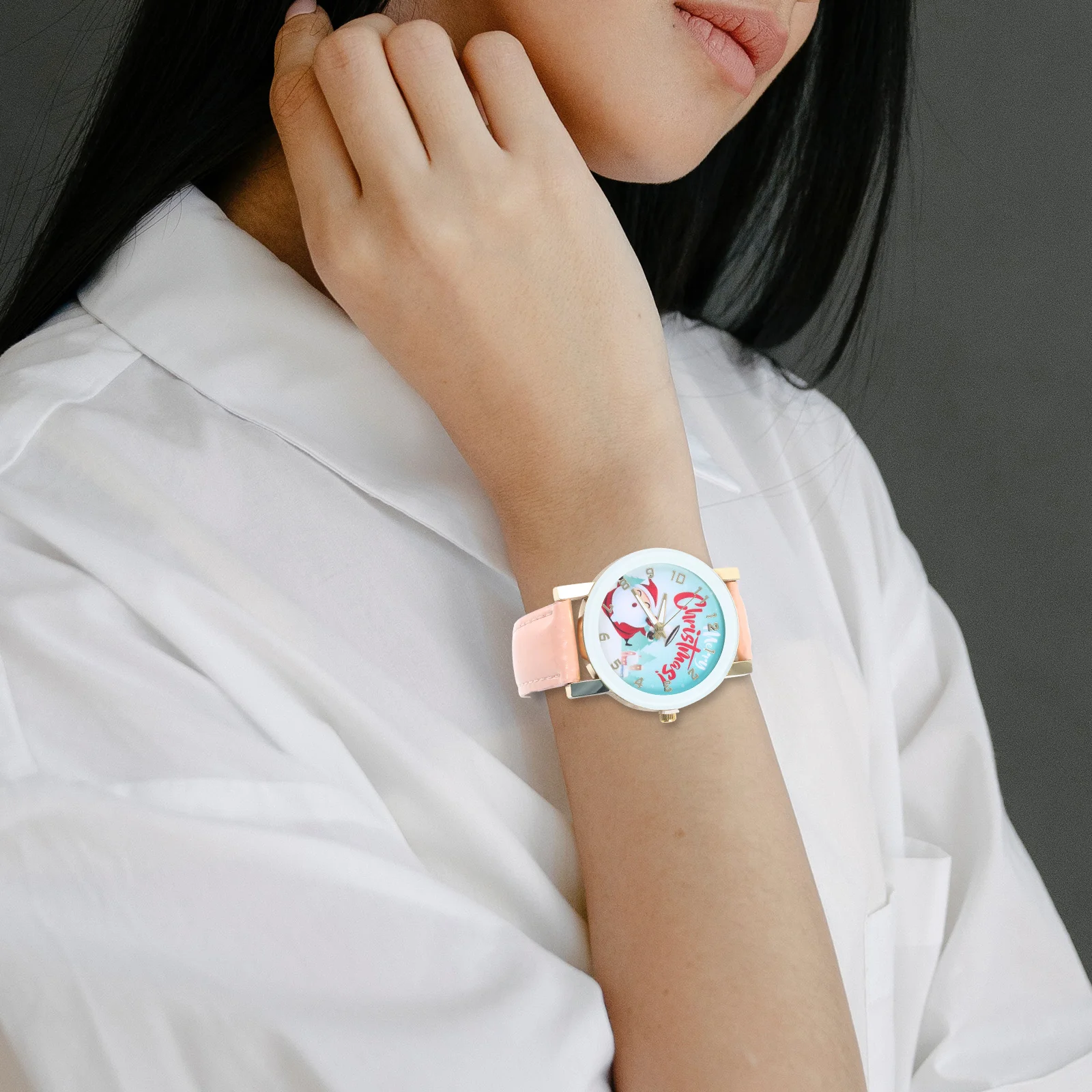 1PC Christmas Watch Cartoon Pattern Watch Quartz Watch with Belt (White) Xmas watch watch for lady