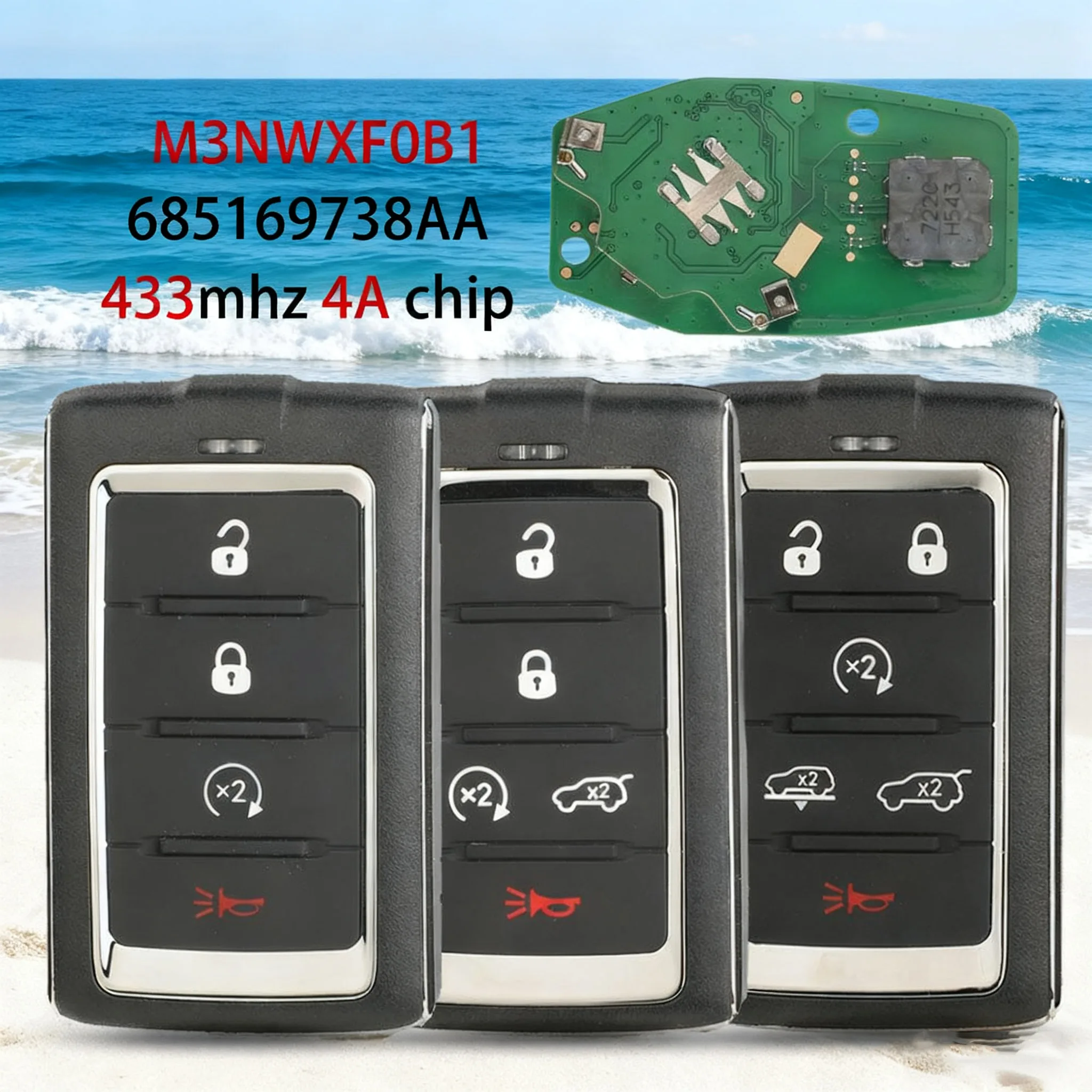 jingyuqin M3NWXF0B1 685169738AA 433mhz 4A Chip Remote Car Key 4/5/6 Buttons For Jeep Grand Wagoneer 2021-2022 Key Fob Control