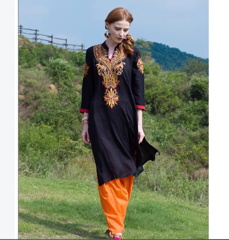 Spring and Autumn Traditional Slimming Ethnic Style Embroidered Black Coat