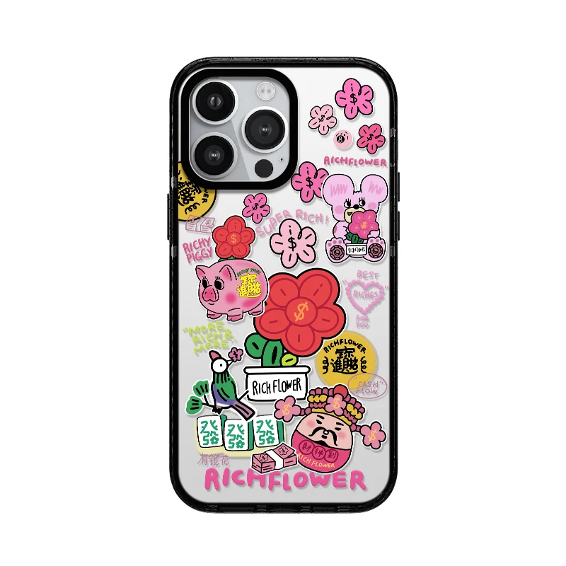 Funda de teléfono acrílica con flores ricas con MagSafe para iPhone 16 12 13 14 15 11 16 Pro Max Plus funda anticaída