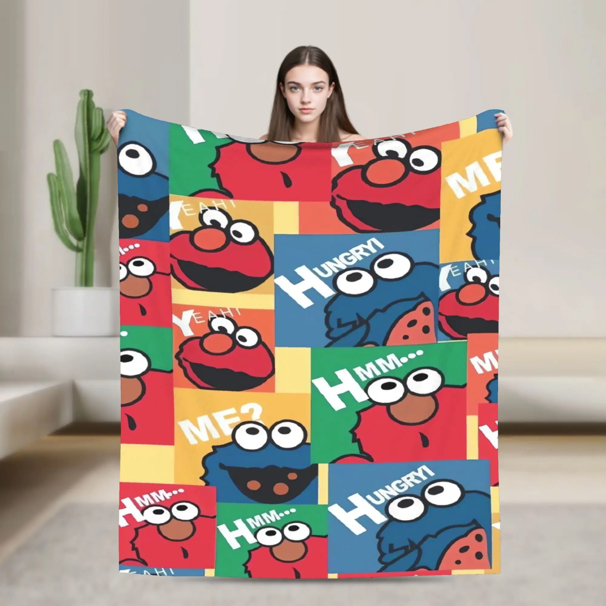 S-Sesames Streets Tango Elmo & Grover  Warm Soft Blanket  Boy Girl Plush Bedding Throws Funny Couch Chair Flannel Bedspread
