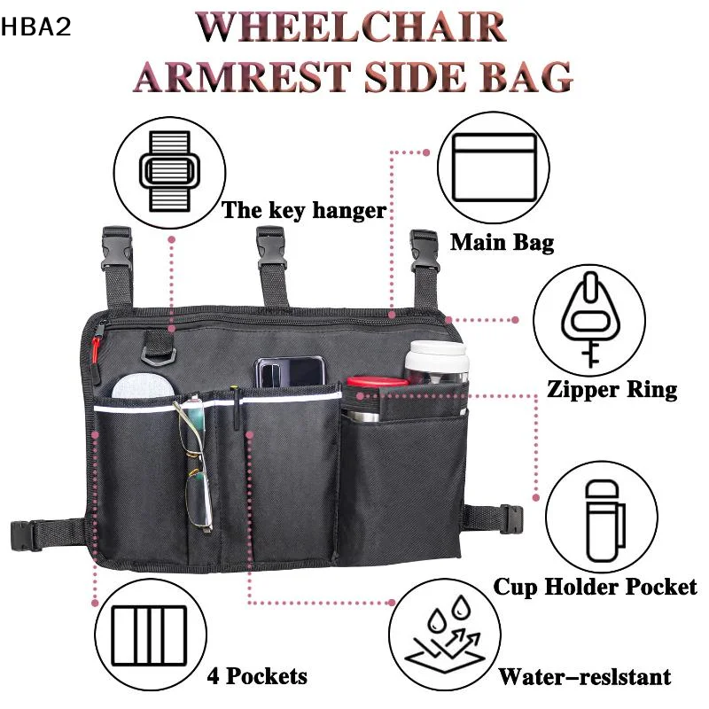 

【H】Wheelchair Side Armrest Bag Wheelchair Storage Bag Reflective Strip Magic Tape Hanging Bag Baby Cart Side Bag Walker Pouch