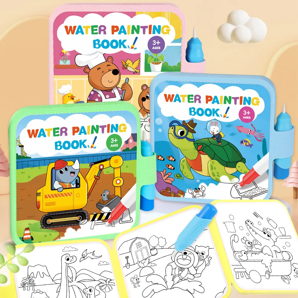 Magic Water Painting Book Reusable Kids Water Doodle Book Toddler Mess-Free Coloring Book