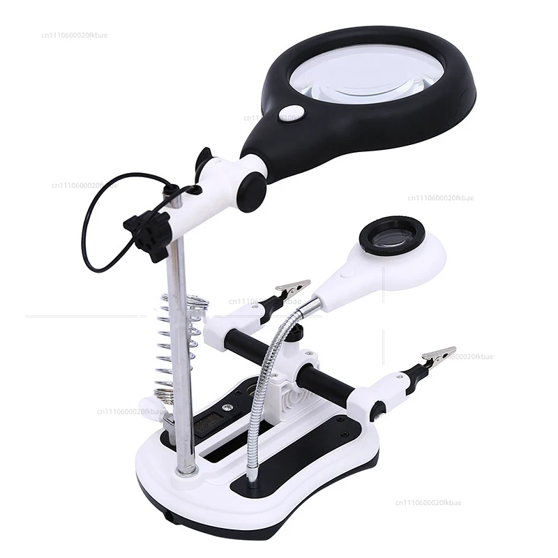 3-in-1 Welding Magnifier with 4 Lenses and 18 LED Lights, Clip-on Auxiliary Magnifier, Soldering Iron Stand