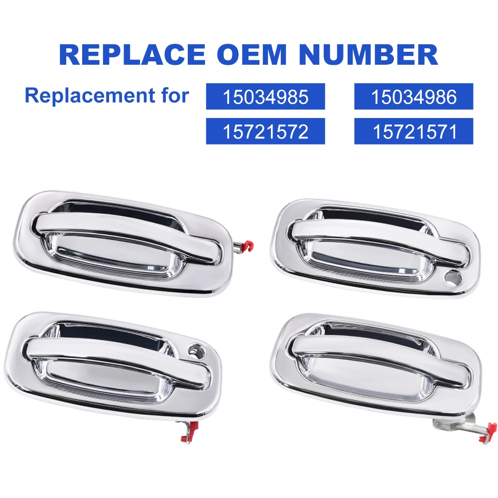 For 1999-2007 Chevrolet Silverado Chrome Outer Door Handle Front & Rear Left Right OE#15034985 Direct Replacement Exterior Door