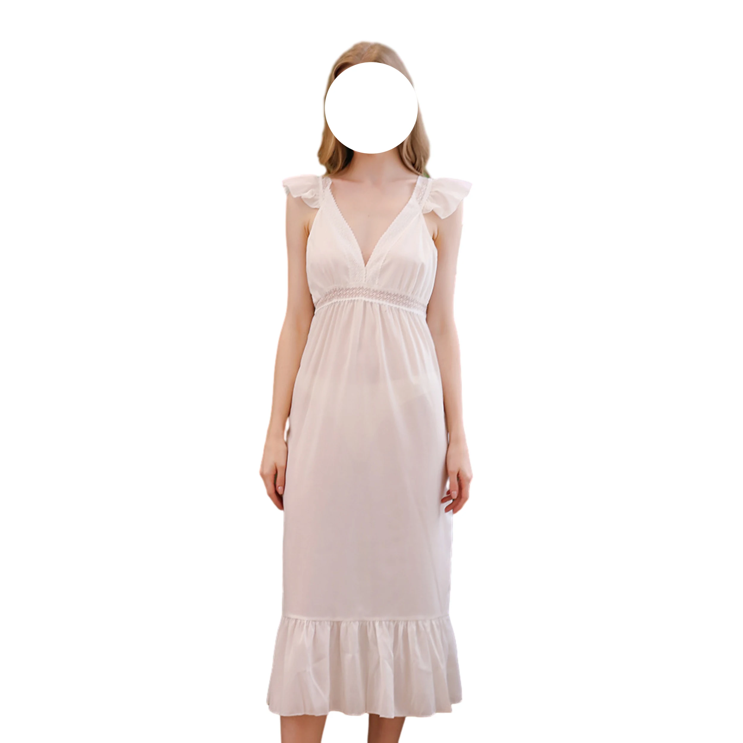 New Arrival Luxury Long Summer Organic Nightgown Ladies Sleeping Wear Sleeveless Cotton Women Night Dress