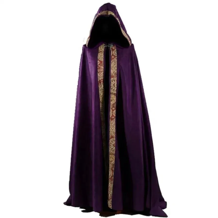 Medieval 5 Colors Long Cape Halloween Party Adult Cosplay Unisex Mage Witchcraft Wicca Robe Conceal Gown Hooded Cloak Costume - view 5