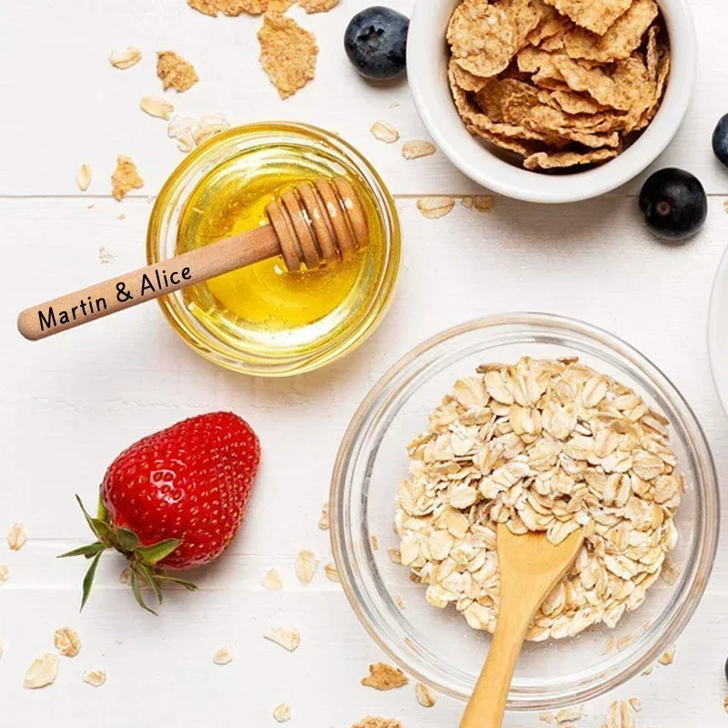 10 قطعة شحن شخصية خشبية العسل تراجع العصي النحل 10 سنتيمتر الخشب العسل ملعقة مخصصة محفورة اسم تاريخ ملعقة لحفل الزفاف هدية #5