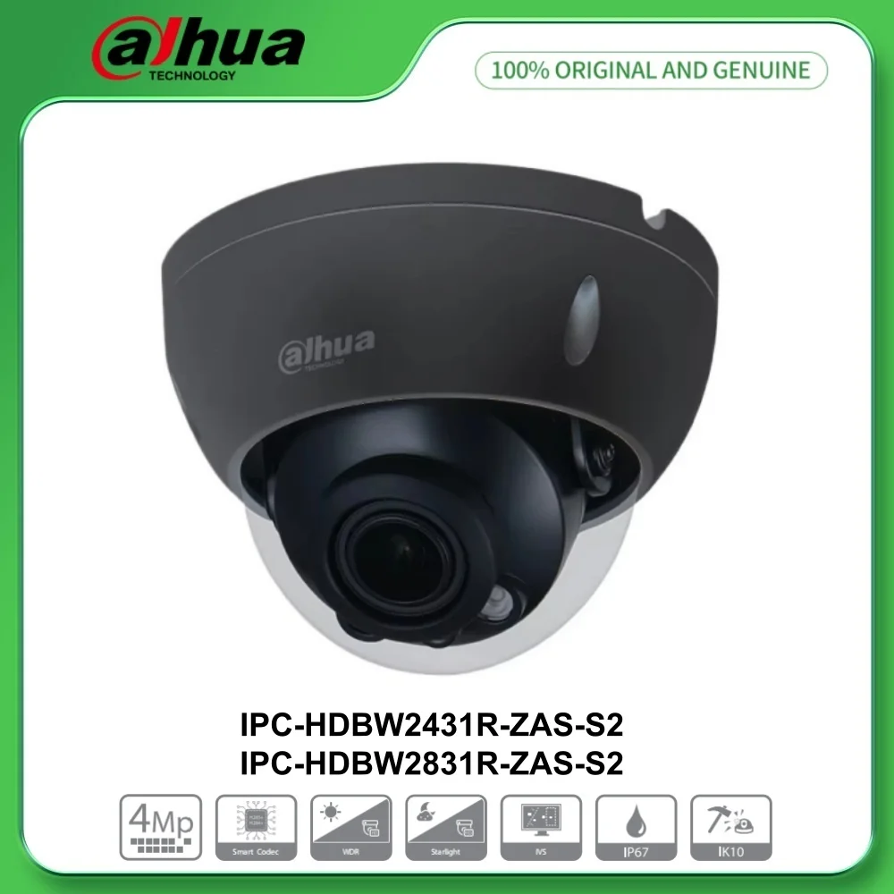 Dahua IPC-HDBW2431R-ZAS-S2 4MP IPC-HDBW2831R-ZAS 8MP Lite IR Vari-focal Dome Network Camera H.265 ROI WDR IP67 IK10 SD Card Solt