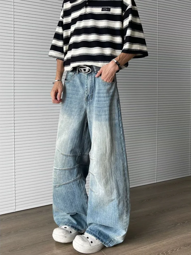 2025 Ropa Y2K Mode Gewaschene Blaue Weite Plissierte Neue Jeanshosen für Herren 90er Vintage Kleidung Koreanische Lässige Luxus-Denim-Hosen – Detail 9