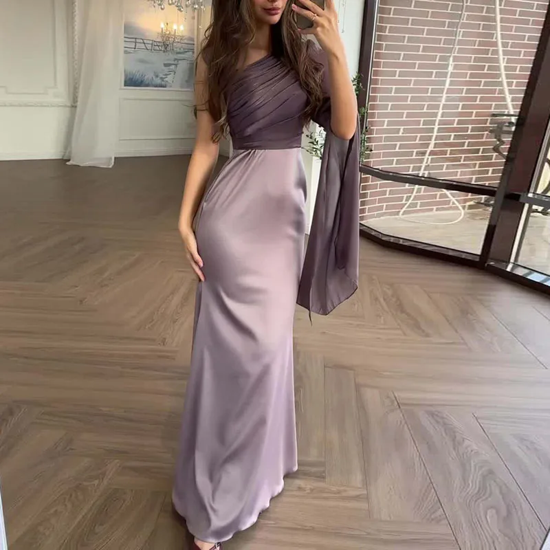 خريف واحد الكتف كم طويل فساتين السهرة الفاخرة تقسم السلس الساتان سليم فستان طويل امرأة الدانتيل متابعة حورية البحر ماكسي فساتين