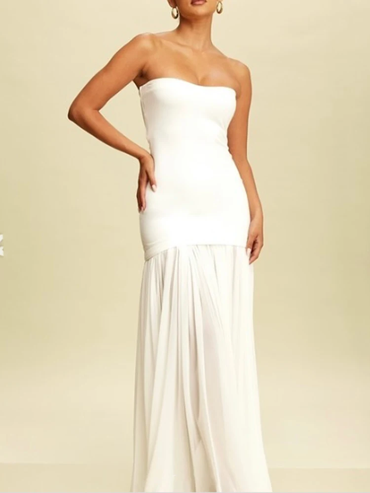 High Quality Customized Strapless Floor Length Sleeveless White Wedding Party Dresses Vestidos Para Bodas Mujer Invitada Vestido