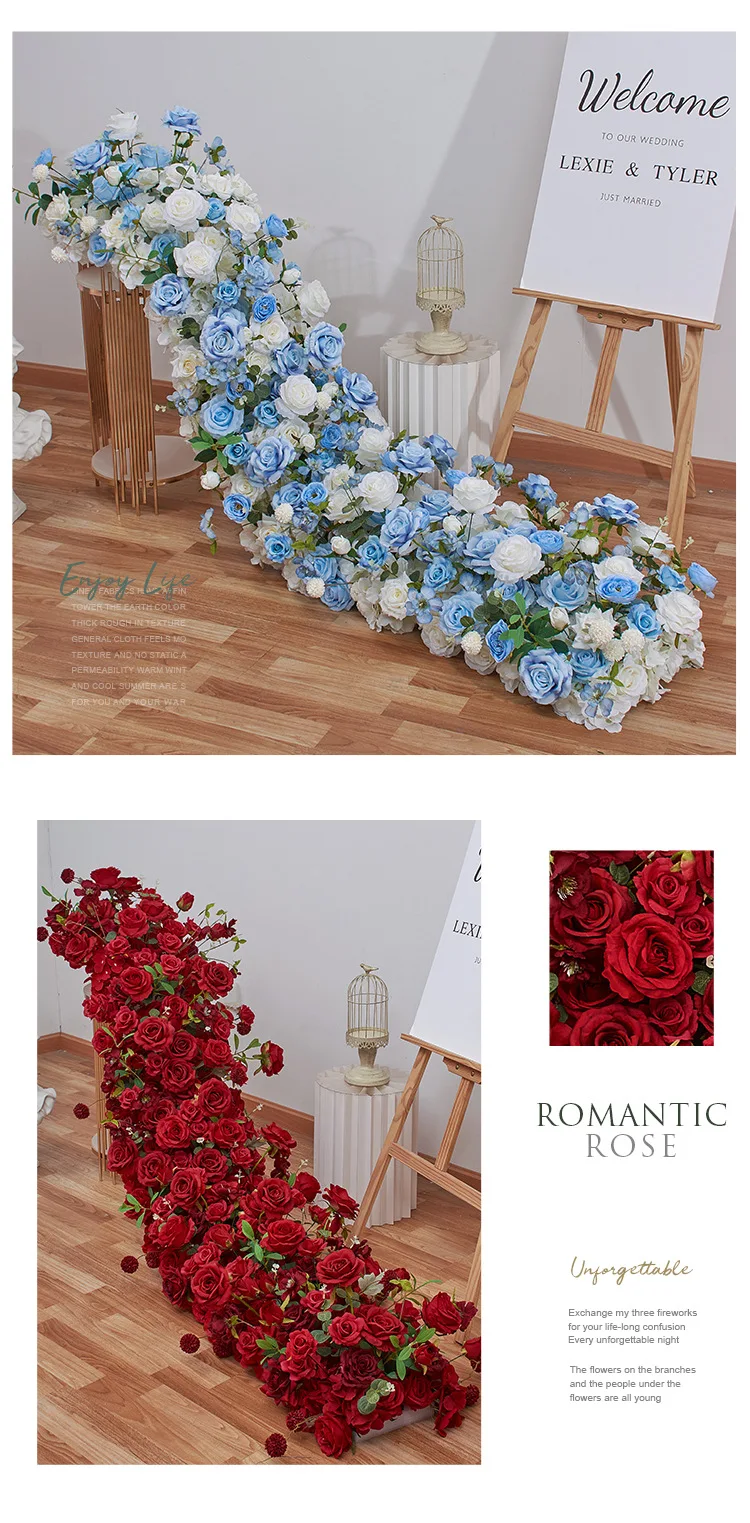 Weiße Künstliche Rosenblumenreihe Hochzeits-Tischdekoration Fenster-Display Event-Dekor Künstlicher Blumenläufer für den Großhandel – Detail 5