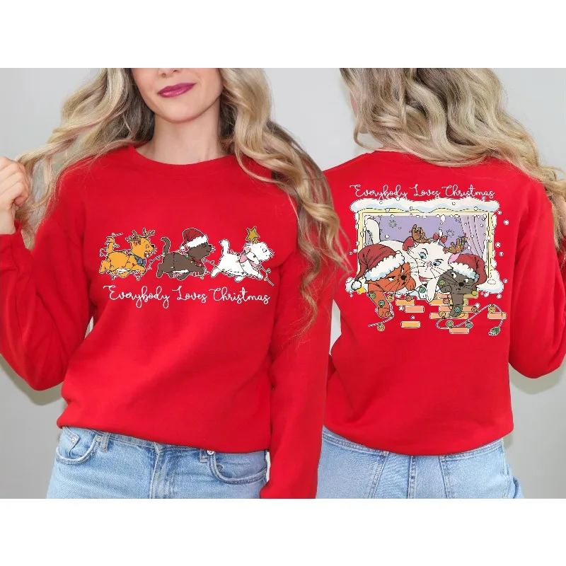 الجميع يحب المملكة السحرية البلوز. عيد الميلاد القط مغامرة ماري البلوز، عيد الميلاد السفر تي شيرت. عشاق ديزني #6