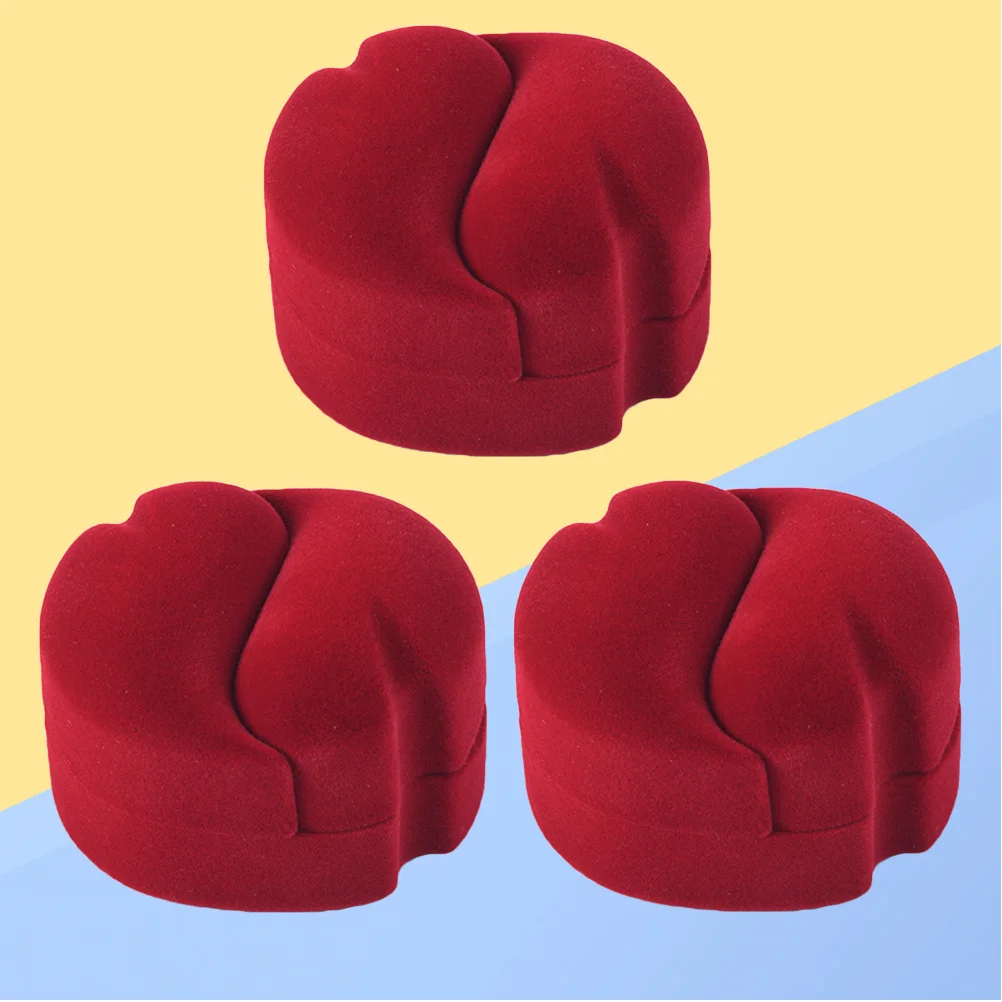 

3pcs Red Flannel Ring Jewelry Box Case For Earrings Necklace Storage Gift Holder Wedding Valentine Present Jewelry Tray