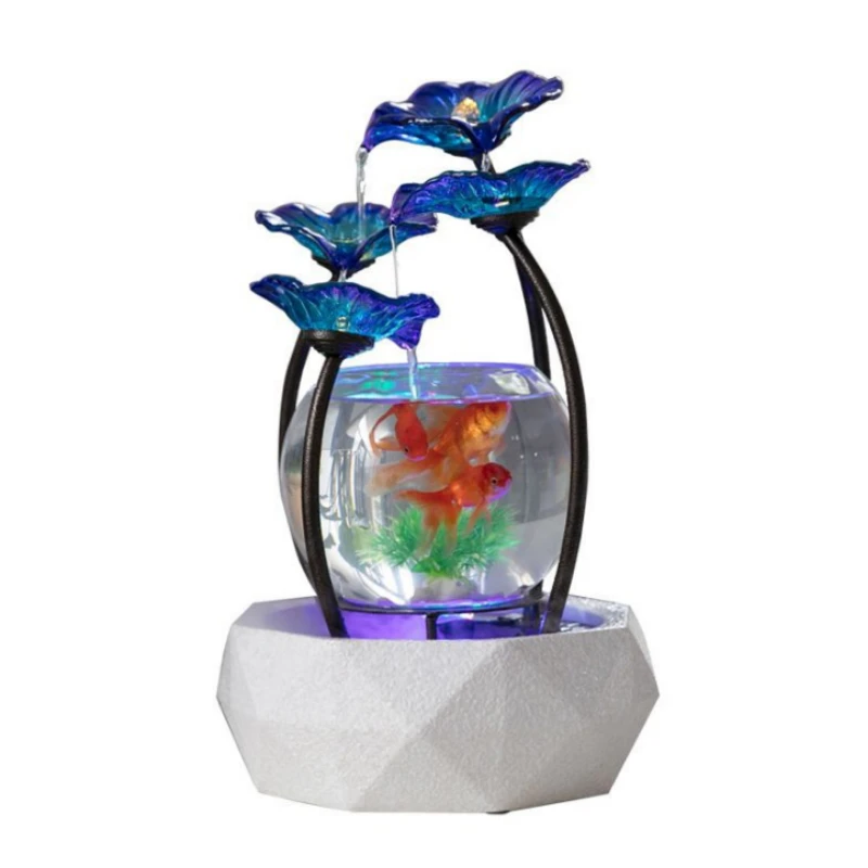 

Glass gold fish tank living room creative small water home decoration TV desk fountain opening gift ceramics