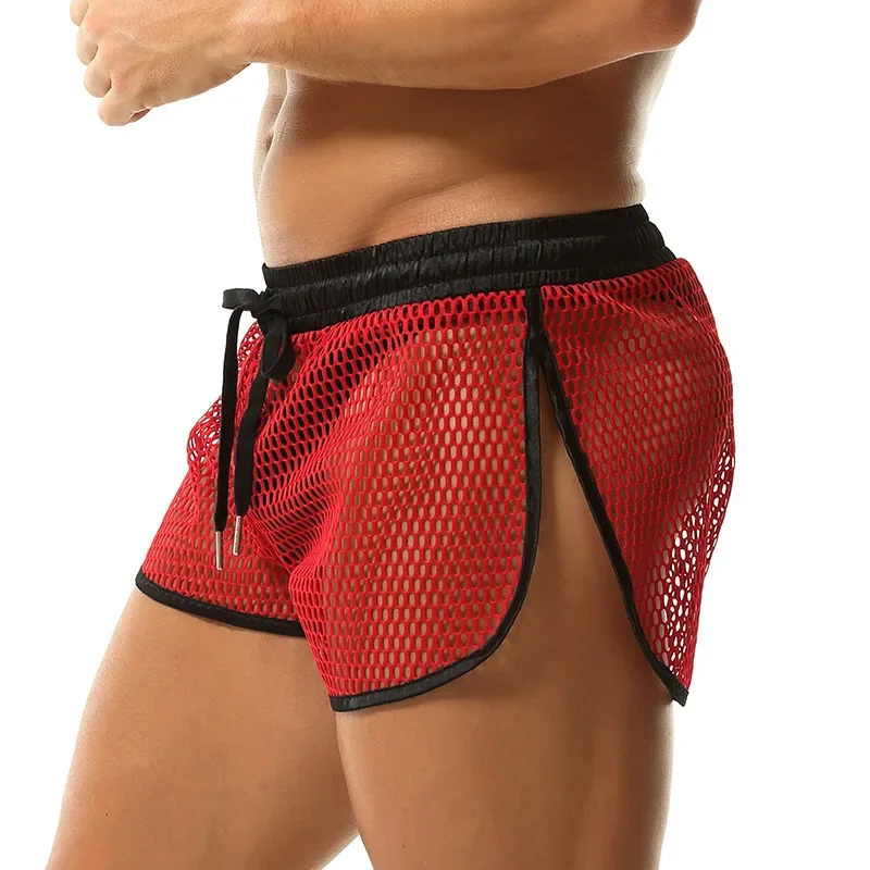 

Мужские новые сетчатые трусы-боксеры 2026 года, дышащие домашние шорты, мужские однотонные с вырезами