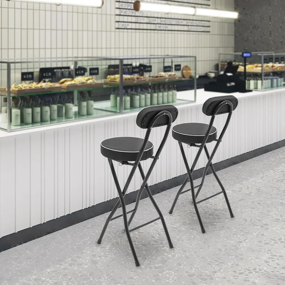 

Bar Stool with Back, Tall Foldable Chair Counter Height Collapsible Stool PU Leather Padded for Kitchen Island Restaurant