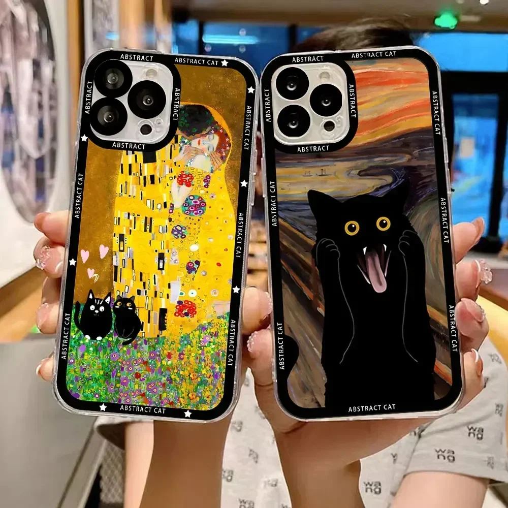 Van-Gogh Gustav Klimt Mona Lisa Fun Cat Art Phone Case for IPhone 16 15 14 13 12 11 Pro Max Mini XS X 7 8 Plus Clear Soft Covers