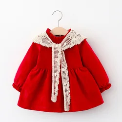 Girl Girl Dress Spring/Autumn Girl Solid Color Long Sleeve Princess Dress Cute Girl Lace Shawl One Year Old Dress