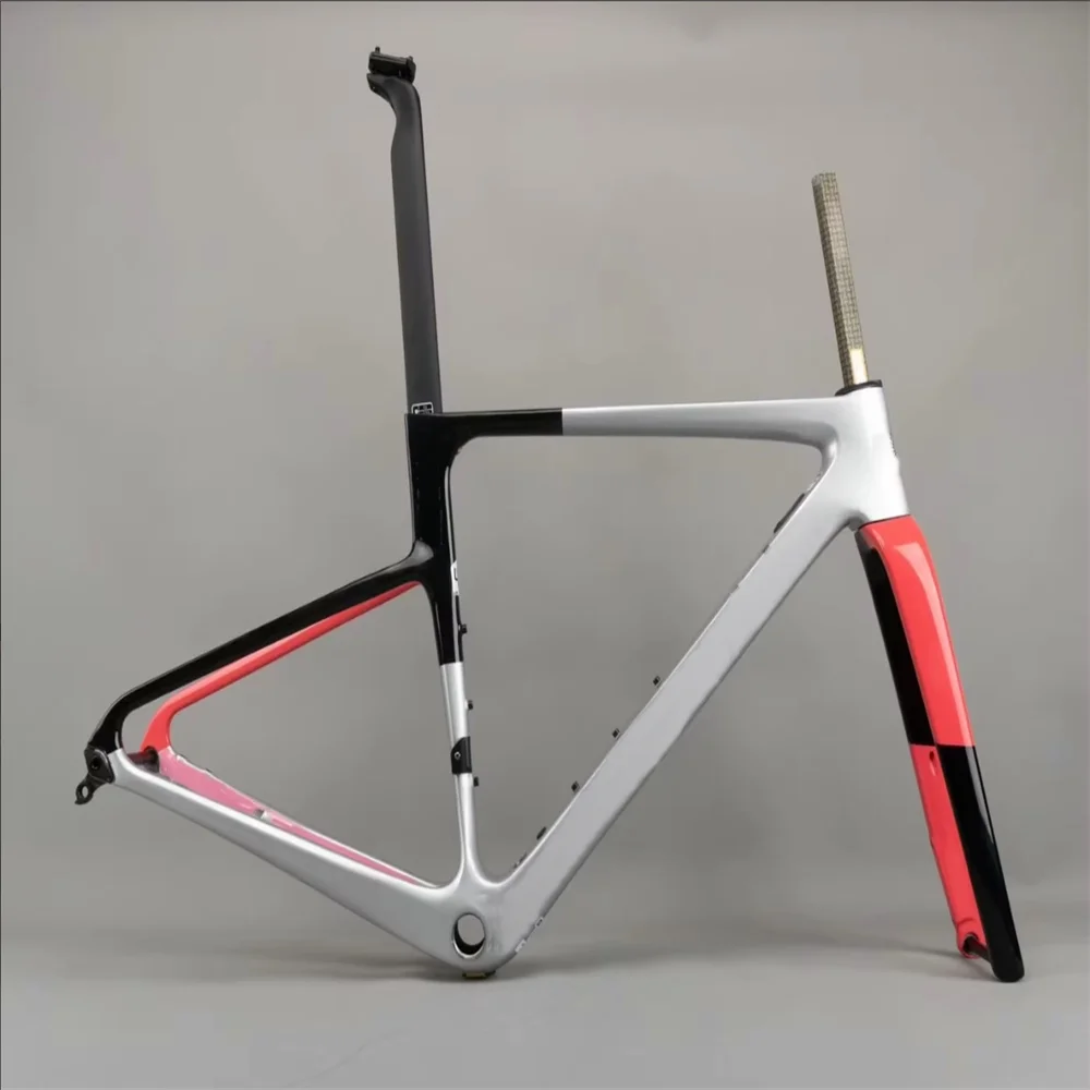 Custom EVO Disc Carbon Bicycle Frame Thru AXle Sliver Internal Cable Frameset BB68 Black Red Sliver