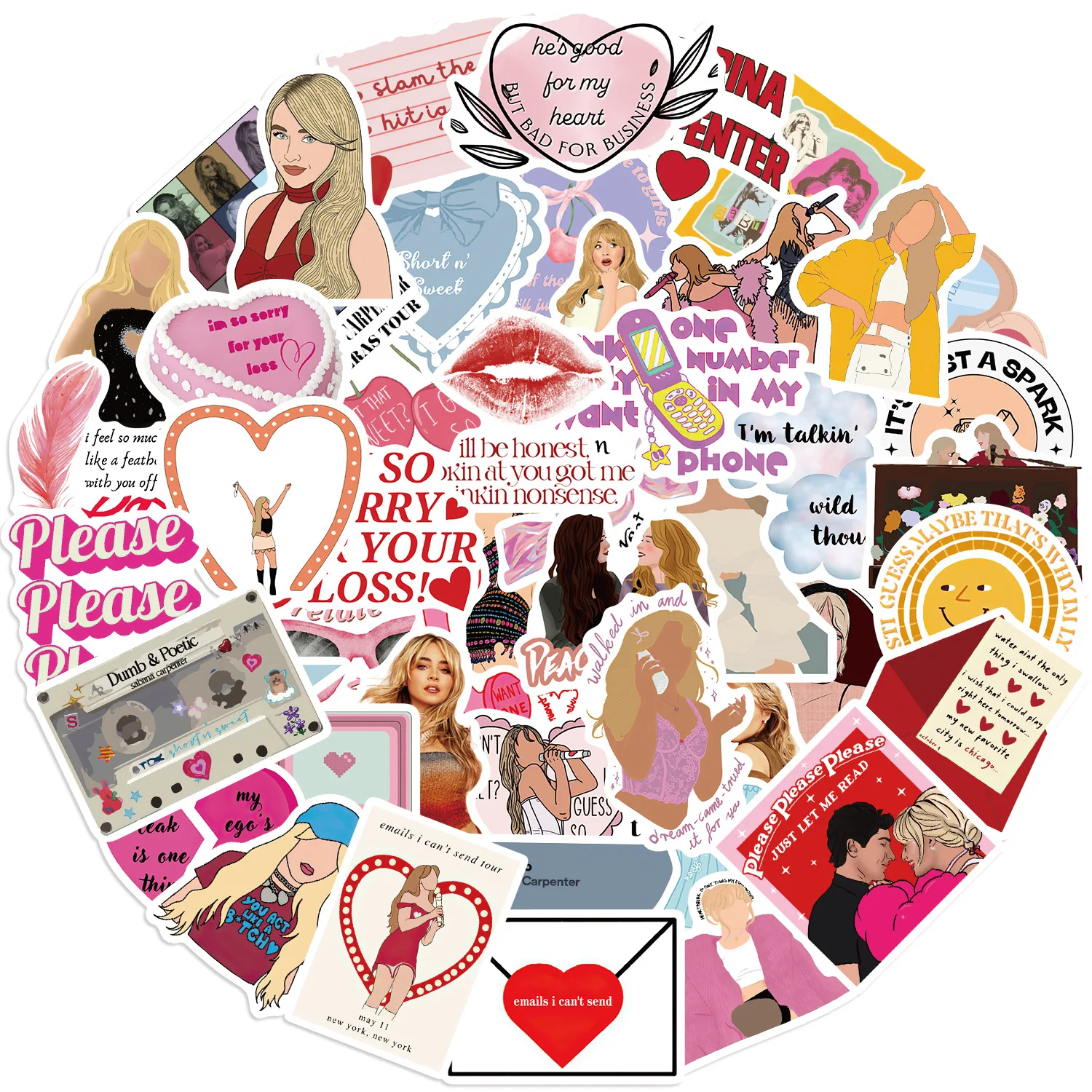 50PCS Sabrina Carpenter Singer Cartoon Waterproof Sticker Decoration DIY Notebook Mobile Guitar Water Cup Suitcase Graffiti Toys