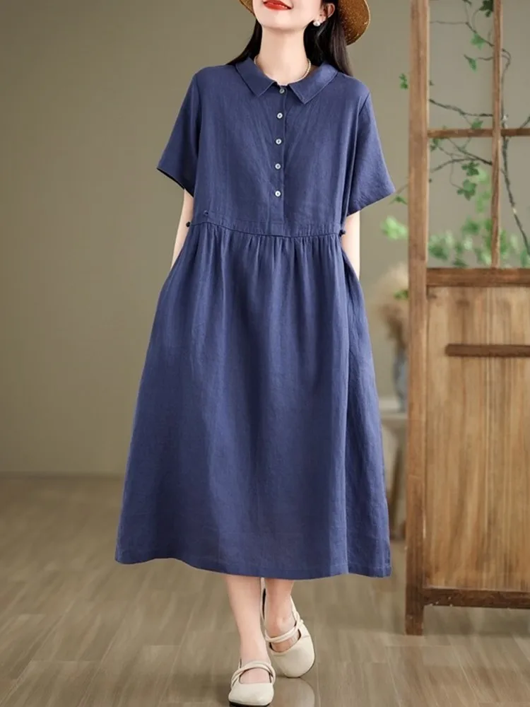 short sleeve cotton vintage new in dresses for women casual loose long summer dress elegant clothing 2025