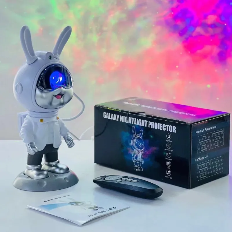 Space Rabbit Astronaut Starry Sky Projector Light 360 Adjustable Full Sky Star Nebula Atmosphere Night Light Kids Gift Home Deco