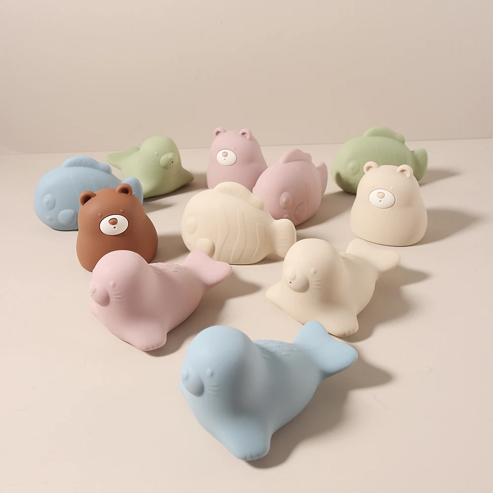 ซิลิโคนเกรดอาหารซีลของเล่นอาบน้ํา-Chewable Teether น้ําเล่นของเล่นสําหรับทารก,BPA ฟรี Float Squeeze สเปรย์สัตว์ Bath ของเล่น