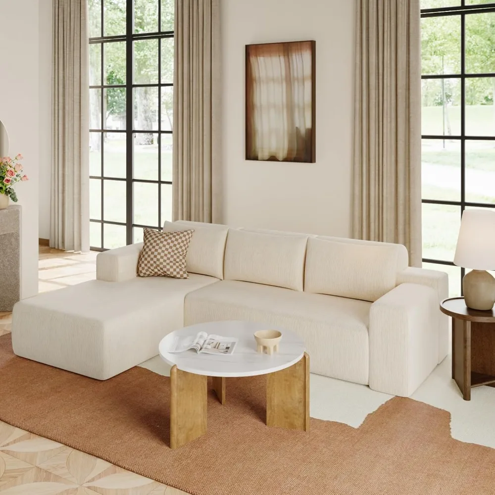 

Chenille 103" Wide L-Shaped Sofa Couch, Modern Upholstered 3 Seater Cloud Couches Comfy Deep Seat Left Facing Chaise