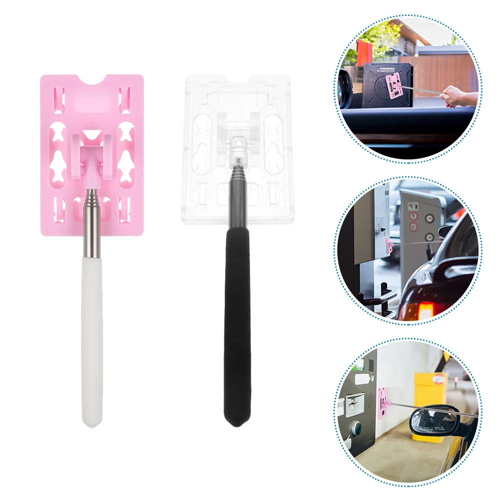 2 Pcs Parking Telescopic Check Rod (pink + Pure White) Garage Aid Toll Pass Holder Car Card Stick Payment The Sign for