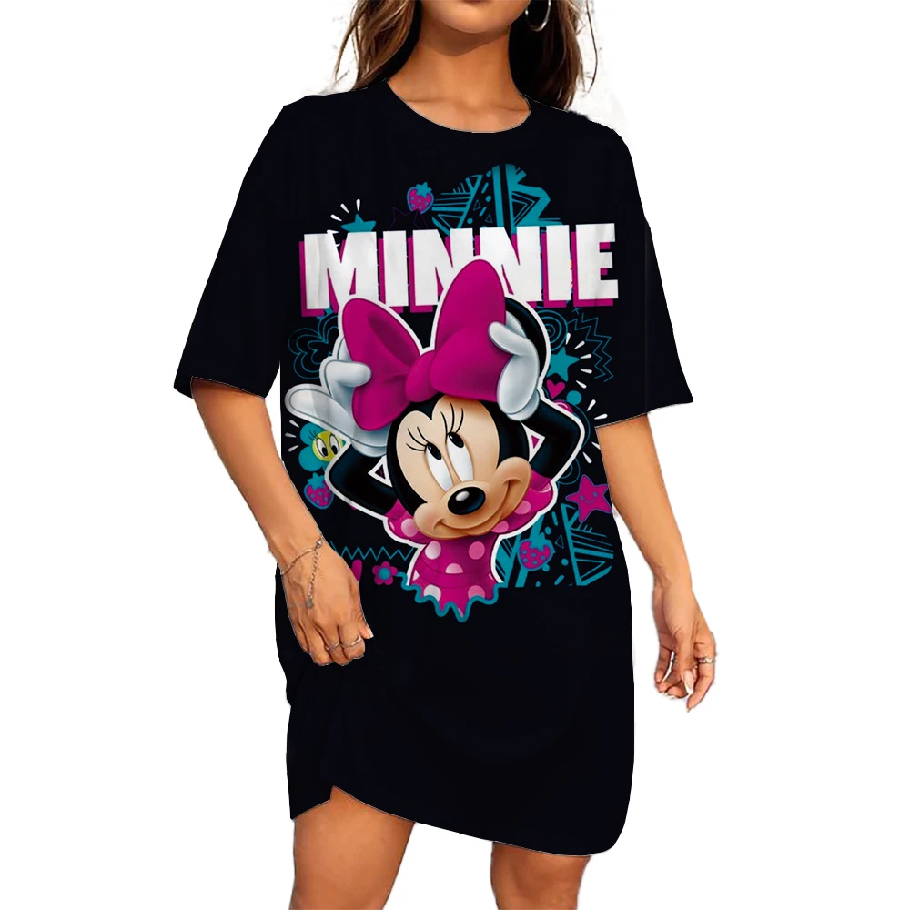 Robe t-shirt imprimée Disney TureMouse pour femmes, robe droite, vêtements respirants décontractés, savoir chaud, nouveau, été, 2024