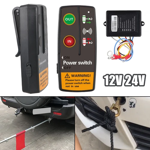 Imagen 2 del producto Controlador de interruptor de cabrestante eléctrico de 12V y 24V, accesorios de Control remoto inalámbrico para Jeep todoterreno 4x4 ATV, remolque, barco Universal