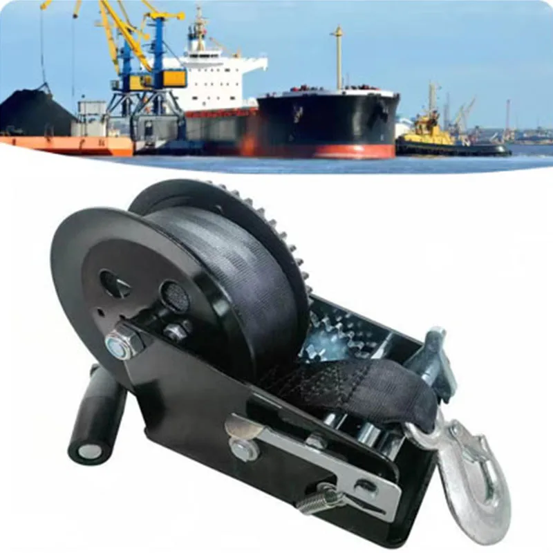 Marine Trailer Hand Winch 32ft Polyester Ribbon Manual Traction Winch, Trailer Accessories