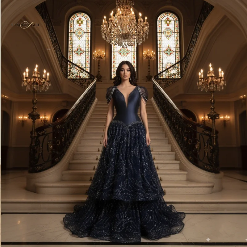 

Customized Special Occasion Dress Luxury Evening Dress 2025 Deep V-neck Elegant Layered Ball Party Dress فساتين سهرة