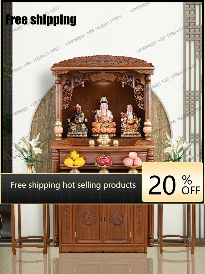 Solid wood shrine offering table shrine household new Chinese Maitreya Buddha cabinet