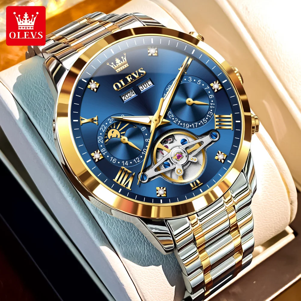OLEVS Fashion Trend Men's Watches Skeleton Waterproof Date Automatic Mechanical Watch for Man Original Certification Wristwatch