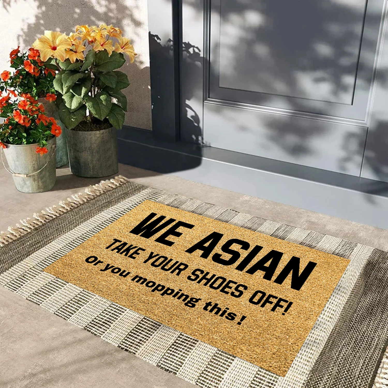 Rubber Door Mat - We Asian Take Off Your Shoes,Outdoor Mats,Machine-washable Dustproof Doormat Entrance Funny,Kitchen Mat