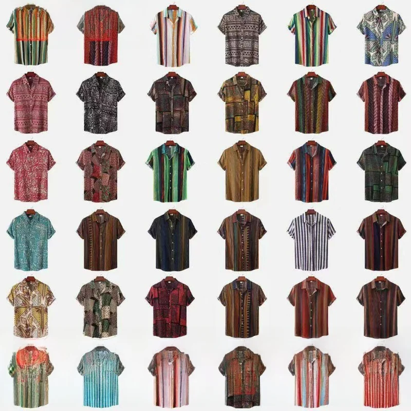 

Summer Floral Printed ort Sve Men's irt Loose Fit Youth Casual Cotton Inner Wear Striped Pattern ex