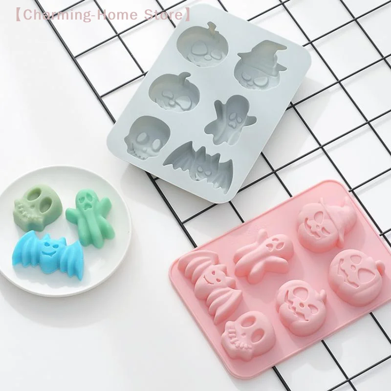【M】Halloween Silicone Cake Mold Pumpkin Bat Skull Ghost Shape Baking Mold For Party Kids DIY Cookies Chocolate Making Kit