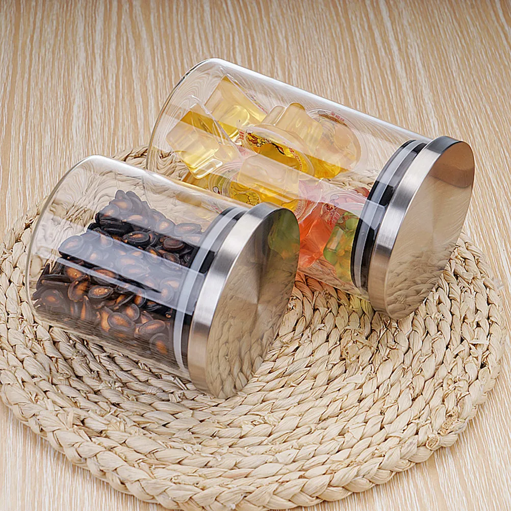 

600Ml Glass Storage Tank Portable Mini Airtight Can for Nuts Snacks Tea Leaves Seasoning with Stainless Steel Lid Clear Surface