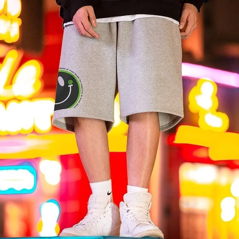 M-5XL New Smiling Face Printed Shorts For Men Oversized Casual Shorts Fashionable And Versatile Straight Leg Pants