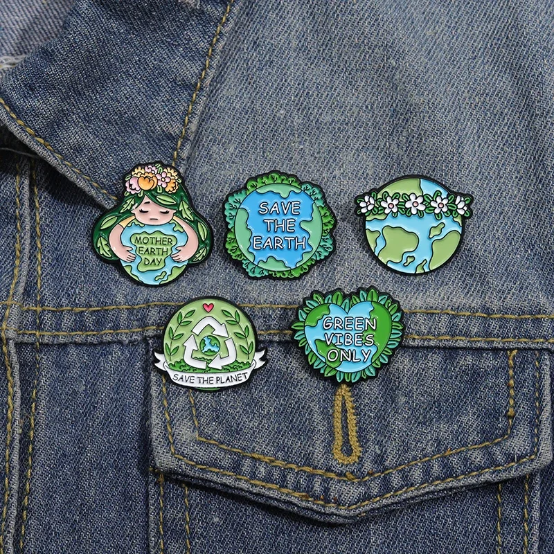 Save The Earth Green Vibes Only Enamel Pin Environmental Protection Creative Brooches Accessories Backpack Lapel Badge Wholesale