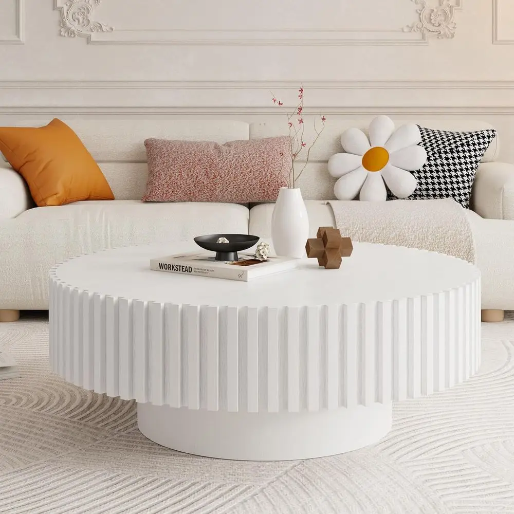 

Contemporary White Wooden Round Coffee Table for Living Room, Suitable for Small Apartment or Office Use